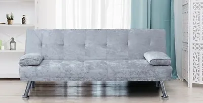 Stunning Crush Velvet Italian Designer Style Sofa Bed With Chrome Legs 4 Colours • £164.99