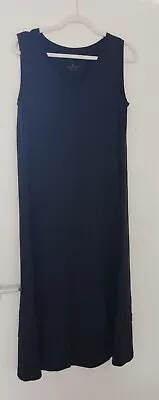 Cuddl Duds Sleeveless Black Maxi Dress Tshirt Style 12 Hem Detail  Slight Flare • £7.31