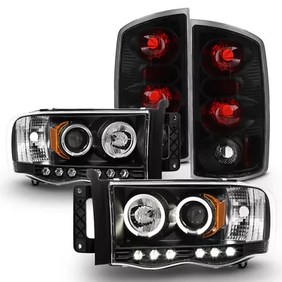 Black 2002-2005 Dodge Ram 1500 LED Halo Projector Headlights+Tail Lights Lamps • $209.99