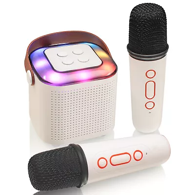 Mini Kids Karaoke Machine Portable Bluetooth Speaker With 2 Wireless Microphone • $18.99