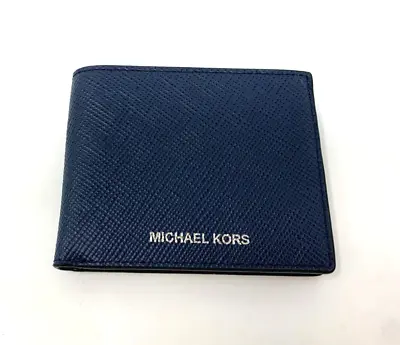 Michael Kors Men Bifold Wallet Navy Saffiano Leather Cardholder • $42.99