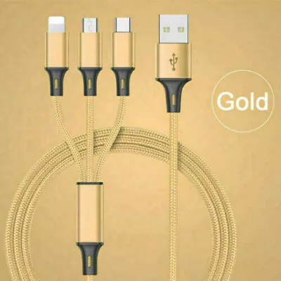 3 In 1 Multi USB Cable Fast Charger Type C 1.2m Lead For IOS / Samsung / Huawei • £4.99