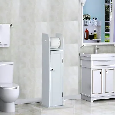 £19.90 • Buy White Wood Free Standing Toilet Paper Roll Holder Bathroom Storage Cabinet