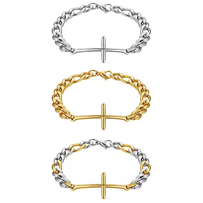 Men Women Stainless Steel Cross Christian Believe Faith Chain Bracelet Religious • $10.99