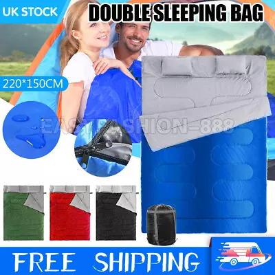 4 Season Double Envelope Sleeping Bag Waterproof Camping Hiking Bags Zip Case Uk • £11.99