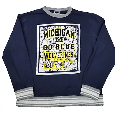 Michigan Wolverines Sweatshirt Men XXL Blue Crew Ringer Pullover Sweater Adult • $19.73