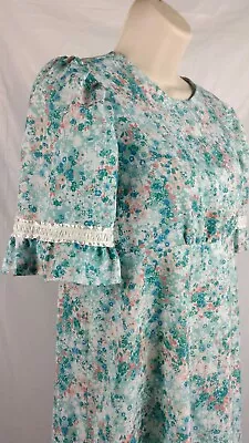 Amish Mennonite Dress 36  Bust/33  W Feminine Modest Plain Clothing Teal Floral • $19.24