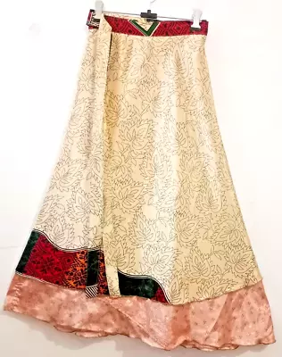 Sushila Vintage Vintage Sari Magic Wrap Skirt Bohemian Double Layer Multicolor • $37.57