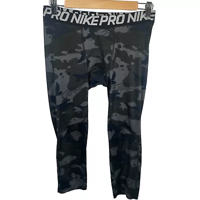 Nike Pro 3/4 Training Tights Pants Mens Size Large Camo Black Gray Green AQ1197 • $21.22