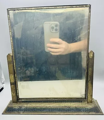 Art Deco Tin Metal Double Sided Mirror And Picture Frame Tilts 11”x11” X3” • $65