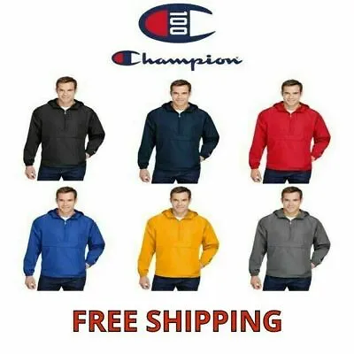 Champion Men's 1/4-Zip Hooded Pullover Pack-Away Solid Jacket CO200 Packable • $28.99
