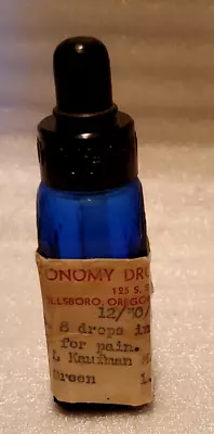 Cobalt Blue Vtg 1955 Rx Bottle USDOHONY Prescription Label Dropper Contents • $18.99