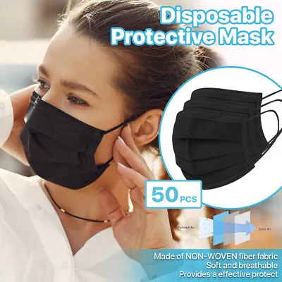 [50 PCS] 3-Ply Disposable Face Masks Non-Medical Surgical Mouth Cover Black Mask • $5.99