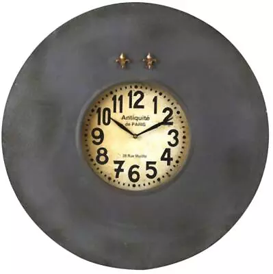 Wall Clock PARIS Fleur De Lis Magnets Ink Blue Brass Iron • $259