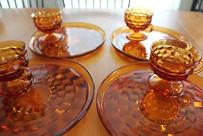 Vintage COLONY WHITEHALL AMBER 8 PC SNACK PLATES & CUPS • $24.95