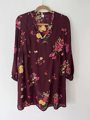 NWT Old Navy Floral Long Sleeve Swing Dress Maroon Sz Small • $15