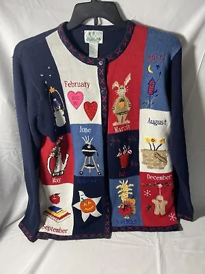 The Quaker Factory 12 Month Holiday Teacher Patchwork Grandma Sweater Size Large • $30.50