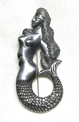 Vintage 925 Sterling 3-7/8  Mermaid Brooch With Flowing Hair & Beautiful Figure • $134.95