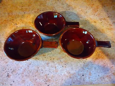 Marcrest Dot & Daisy 3 Handled Onion Soup Bowls Ramekins Vintage Stoneware EUC • $16.99