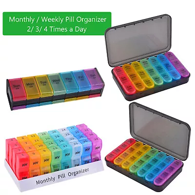 Weekly/Monthly Pill Organizer Case Box 2/3/4 Times A Day Portable Medicines Box • $12.75