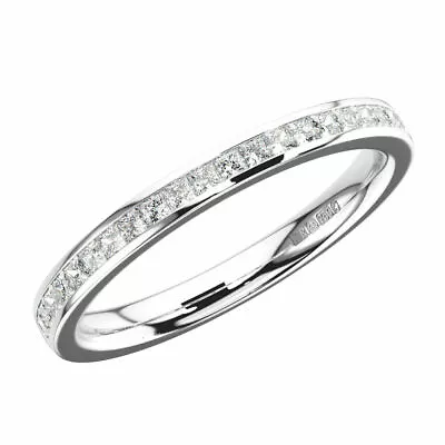 2.5 MM Channel Set Princess Cut Diamonds Half Eternity Ring 18K White Gold • £528.32