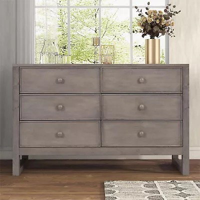 6 Drawers Dresser Rustic Wooden Chest Of Drawers With 6 Large Drawers • $388.86