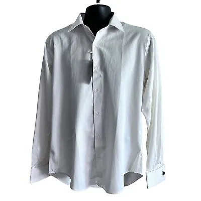 Makrom London Button Front Long Sleeve Shirt W/ Cuffs & Links Cream L NWT • $49