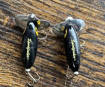 Lot Of 2 Vintage Sportfisher Black With Yellow Eyes Topwater Bass Fishing Lure • $24.99