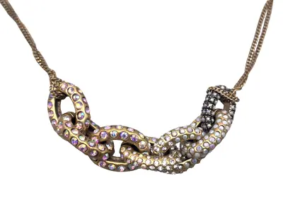 J. Crew Pave Rhinestone Double Chain Link Statement Necklace Gold Tone 17-19.5   • $11