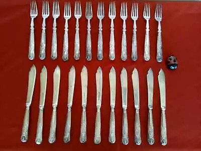 Mappin & Webb English Sterling Silver Fish Knife And Fork Service For 12 1928 • $2500