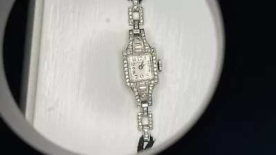 Antique Ladies Platinum Diamond Hamilton Deco Wrist Watch • $799