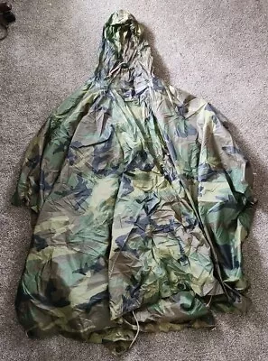 US Military Woodland Ripstop Wet Weather Raincoat Poncho Camping Hiking Camo • $50