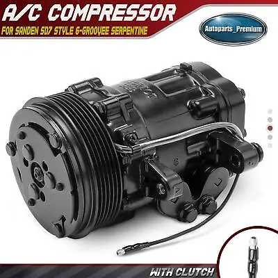 A/C Compressor With Clutch For Sanden SD7 Style 6-Groove Serpentine Belt Black • $134.99