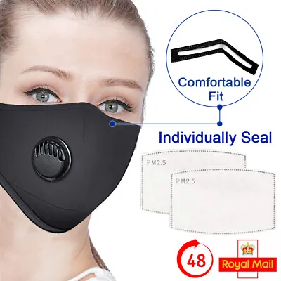 £4.49 • Buy Pure Cotton Face Mask 5 Layer PM2.5 Filter Air Valve Washable Reusable Masks UK