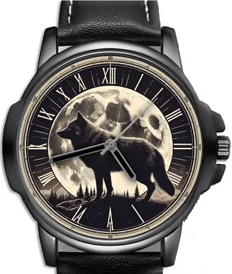 FULL MOON Alpha Wolf Unique Unisex Beautiful ART Gift Wrist Watch UK FAST • $98.64