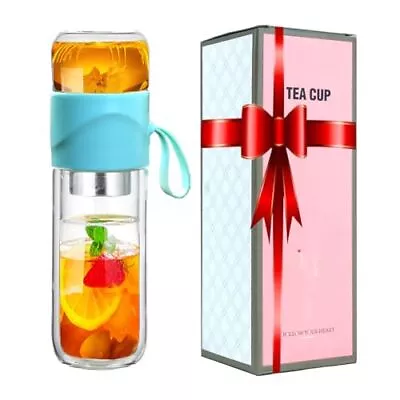 Glass Tea Bottle Double Layer Glass Tea Infuser14 Oz Travel Mug With Strainer... • $25.10