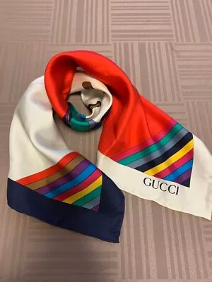 Authentic GUCCI Vintage Canoe Pattern 100% Silk Scarf 65 X 66cm Multicolor • $88.56