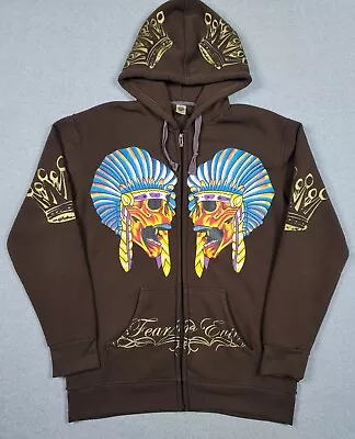 Vintage Ed Hardy Fear No Evil Zip Jacket Sz 2XL Christian Audigier Skull Crown   • $59.99