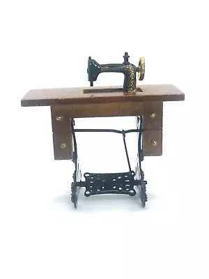 Miniature Black Metal Singer Treadle Sewing Machine Wood Stand Dollhouse Diorama • $14.99