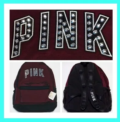 BLING Victoria Secret Pink BLACK ORCHID MAROON CAMPUS BACKPACK BOOK BAG CARRY ON • $69.99