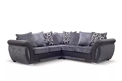 Fabric Sofa 3+2  Armchair Grey Black Leather Arms Large Shannon • £369