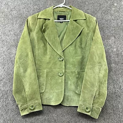 VINTAGE Suede Jacket Womens XL Green Genuine Real Leather Sport Coat Mossimo Y2K • $12.49