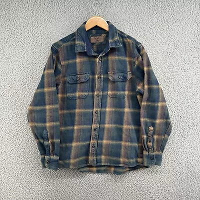 Orvis Flannel Mens Medium Green Plaid Button Up Shirt Heavyweight Pockets USA • $11.99