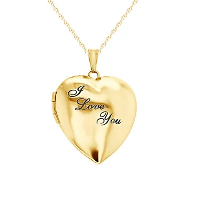 Picture Photo Heart Locket I Love You Pendant Necklace 14K Yellow Gold Plated • $137.55