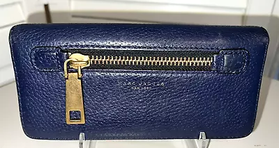 Marc Jacobs Blue Gotham Leather Fold-Over Wallet W/ Front Zipper • $49