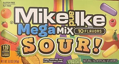 Mike And Ike MEGA MIX SOUR 10 Flavors Chewy Candy Theater Box 5 Oz - FREE SHIP • $7.99