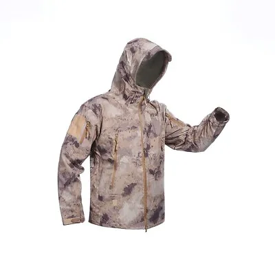 Airsoft Men's Soft Shell Jacket Outdoor Military Camo Winter Waterproof Hooded • $50.34