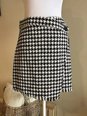 SO Women’s Black/White Checkered Houndstooth Fringe Pencil Skirt - Sz M • $22
