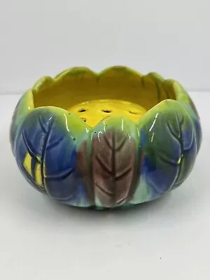 Antique Majolica Jardinière Drip Glaze Planter Flower Pot With Floral Frog EUC • $34.99