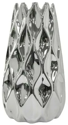 £22.99 • Buy 25cm Silver Mirrored Flower Vase Dimpled Tear Drop Shaped Decorative Ornament